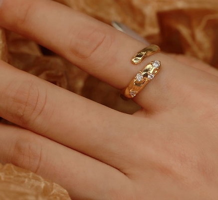 Ukuran 4-10 CZ Batu Cincin 18K Emas Open Ular 925 Sterling Perak Anjing Hewan