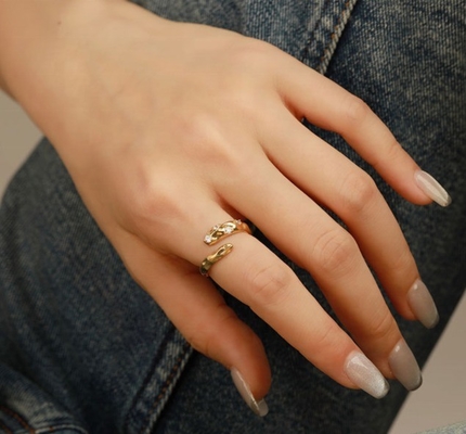 Ukuran 4-10 CZ Batu Cincin 18K Emas Open Ular 925 Sterling Perak Anjing Hewan