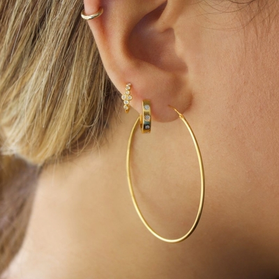 EARLINGS STYLISH 14K Gold Vermeil Star Set Diamond Hugging Hoops untuk gaya yang mudah