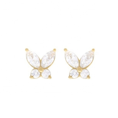 Gaya Klasik 925 Sterling Silver Gold Plated Cubic Zirconia Butterfly Stud Earrings