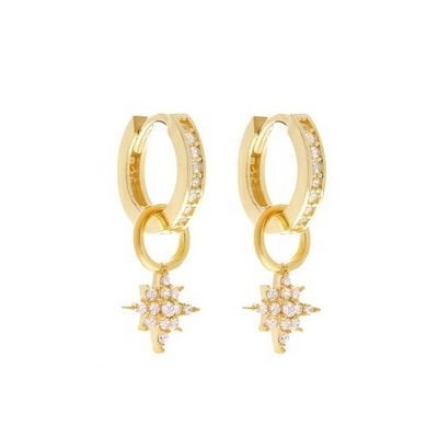 925 Sterling Silver Mini Starburst Pave CZ Huggie Earrings dengan pengiriman cepat dan aman