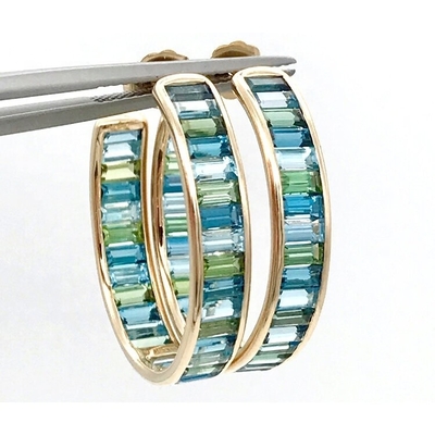 Perhiasan Bahan Utama Perak Baguette Biru dan Hijau Topaz Stud Hoops untuk Gaya Klasik