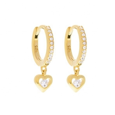 Mini Dangle Heart CZ Huggie Earrings Berlapis Emas Tambahkan sentuhan glamor pada tampilan Anda