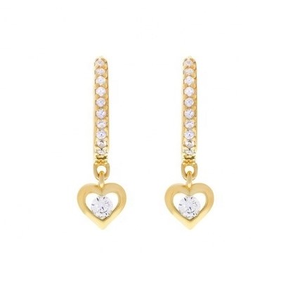 Mini Dangle Heart CZ Huggie Earrings Berlapis Emas Tambahkan sentuhan glamor pada tampilan Anda