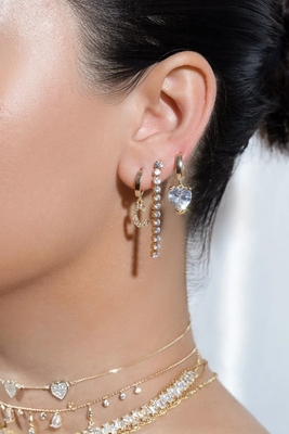 Pernikahan Kejadian Rhodium Plated 925 Sterling Silver Glittery Tennis Rantai Drop Earrings