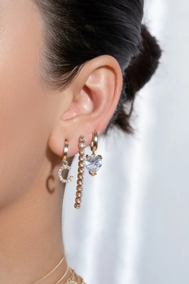 Pernikahan Kejadian Rhodium Plated 925 Sterling Silver Glittery Tennis Rantai Drop Earrings