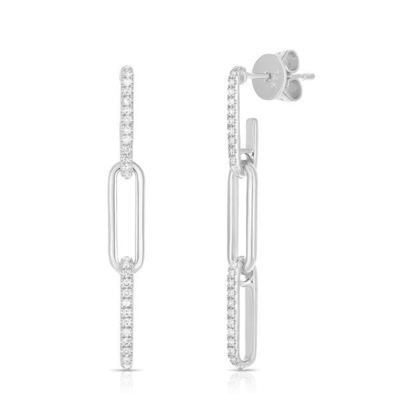 Earrings Retro Paperclip Rantai persegi panjang dalam perak 925 Sterling untuk malam wanita