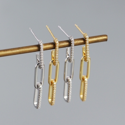 Earrings Retro Paperclip Rantai persegi panjang dalam perak 925 Sterling untuk malam wanita