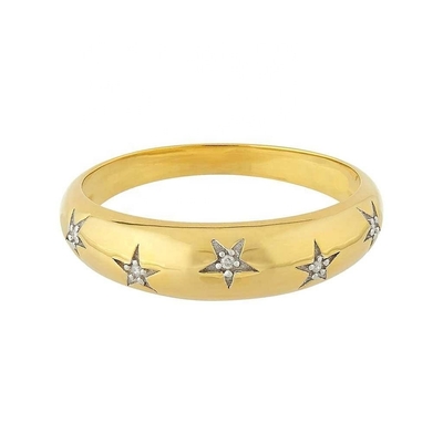 Dainty Dome Rings 14k 18k Gold Chunky Star Set Diamond Band Ring untuk Pakaian Bergaya