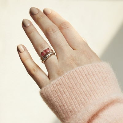 Dainty Dome Rings 14k 18k Gold Chunky Star Set Diamond Band Ring untuk Pakaian Bergaya