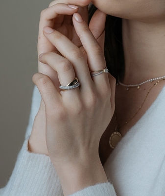 Fashion Unisex Rolling Rings Dome Diamond Band Wide Gold Plated Sterling Silver Rings