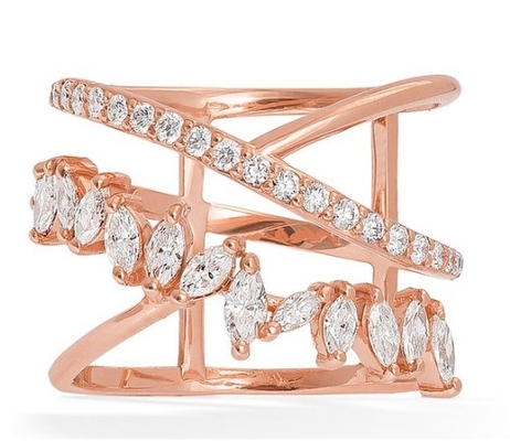 Pernyataan Partai Piece Sterling Silver Rhodium Plated Zig Zag Diamond Ring untuk Wanita