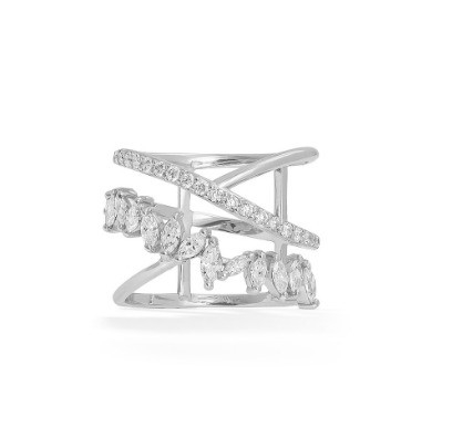 Pernyataan Partai Piece Sterling Silver Rhodium Plated Zig Zag Diamond Ring untuk Wanita
