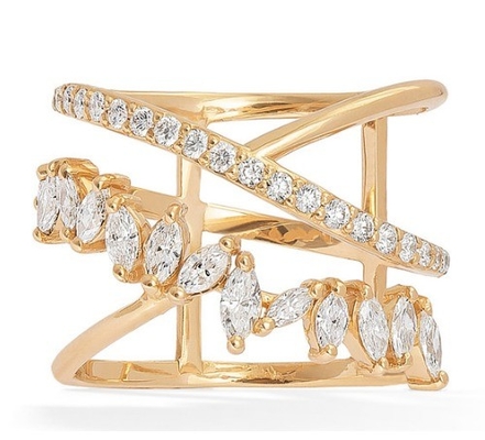 Pernyataan Partai Piece Sterling Silver Rhodium Plated Zig Zag Diamond Ring untuk Wanita