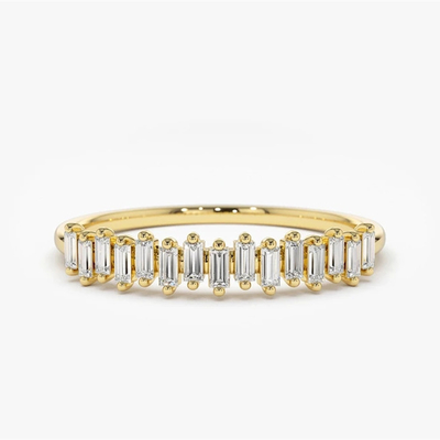 925 Sterling Perak CZ Diamond Baguette Perempuan Eternity Ring dengan Plating Emas Kuning