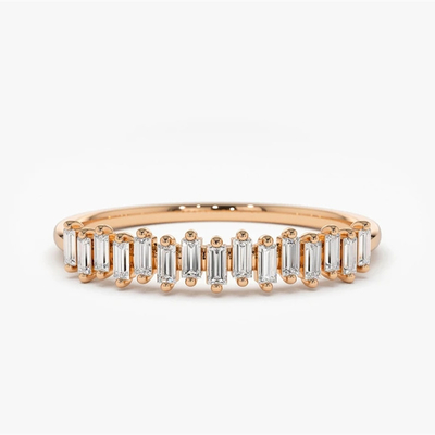 925 Sterling Perak CZ Diamond Baguette Perempuan Eternity Ring dengan Plating Emas Kuning