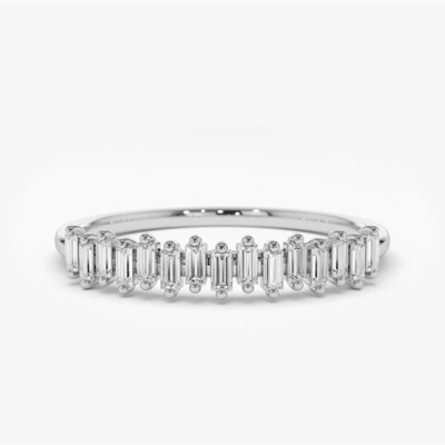 925 Sterling Perak CZ Diamond Baguette Perempuan Eternity Ring dengan Plating Emas Kuning