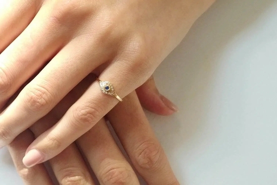925 Sterling Silver Evil Eye Diamond Band Ring dengan Plating Perak Gaya Klasik