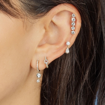 925 Sterling Silver Mini Gold Plated Baguette Hoop Huggie Earrings untuk Wanita Perhiasan