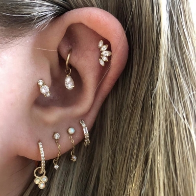 Plating Gold Rhodium Stud Earrings Putih CZ untuk Wanita Gaya Pakai Sehari-hari