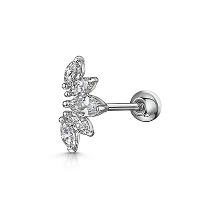 Plating Gold Rhodium Stud Earrings Putih CZ untuk Wanita Gaya Pakai Sehari-hari