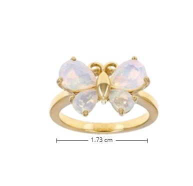 Perhiasan Mewah Berwarna-warni Ethiopian Opal Butterfly Ring 18k Emas Kuning Di Atas Perak Sterling