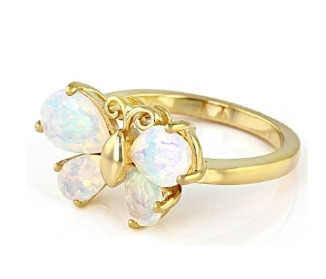 Perhiasan Mewah Berwarna-warni Ethiopian Opal Butterfly Ring 18k Emas Kuning Di Atas Perak Sterling