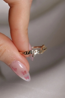 Emas Solid Angel Nama Cincin untuk Wanita buatan tangan Glitter 925 Sterling Perak Modern N / A
