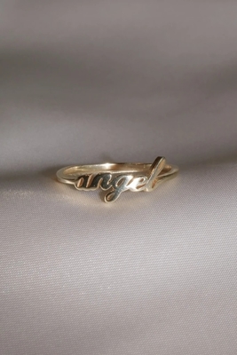 Emas Solid Angel Nama Cincin untuk Wanita buatan tangan Glitter 925 Sterling Perak Modern N / A