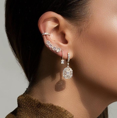 Earrings CZ Putih 925 Sterling Perak Gaya Klasik untuk pertunangan dan pernikahan