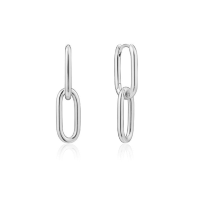 Pesta Pernikahan Simple Silver Cable Link Stud Earring 30mm Tinggi Desain Elegan