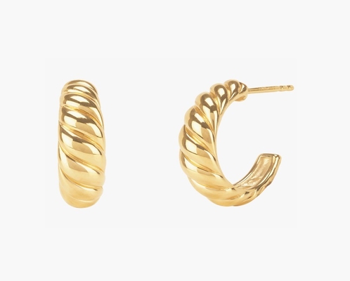 Anting Hoop Croissant Dome Hoop Croissant Dome Perak Lapis Emas 18K