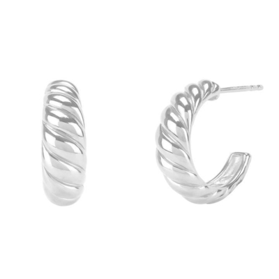 Anting Hoop Croissant Dome Hoop Croissant Dome Perak Lapis Emas 18K