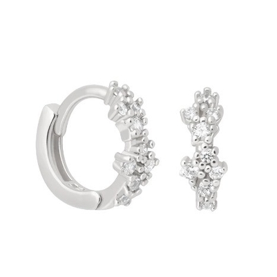 Bunga berbentuk putih CZ 925 Sterling Silevr Huggies anting-anting untuk wanita