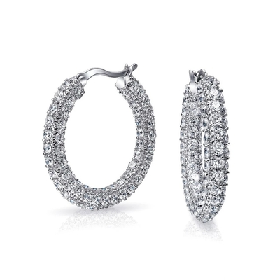 925 Sterling Silver Bridal Pave White CZ Hoop Earrings untuk Pengantin yang Bergaya