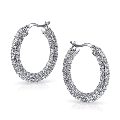 925 Sterling Silver Bridal Pave White CZ Hoop Earrings untuk Pengantin yang Bergaya