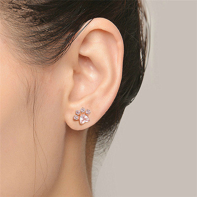 Penampilan Indah Anak-anak Jejak Hewan Earrings Stud Dalam 925 Sterling Perak Kuningan