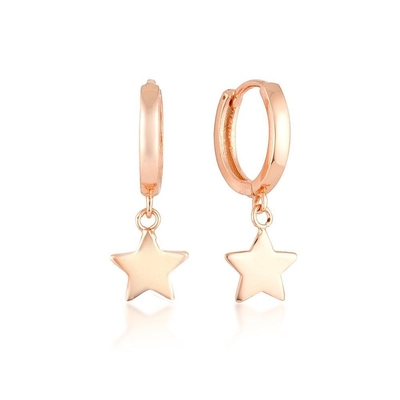 Kuningan 14K Emas Bintang Bentuk Hoop Earrings Untuk Wanita Perhiasan sehari-hari sederhana