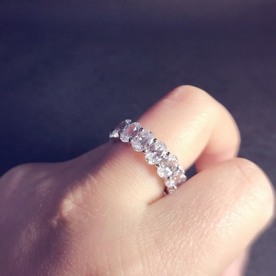 CLEAR CZ Oval Eternity Band Ring Perhiasan Tipe Perhiasan Wanita Perak Eternity Ring