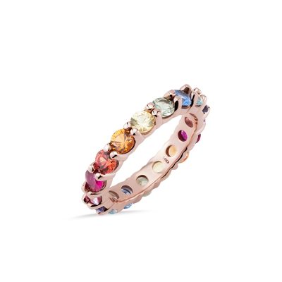 Perhiasan Kubic Zircon Berwarna-warni Wanita 925 Perak Sterling Eternity Band Ring