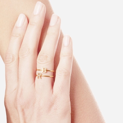 Perhiasan Perak Pribadi 18K Plating Emas Tumpuk Awal CZ Rings Tipis untuk Wanita