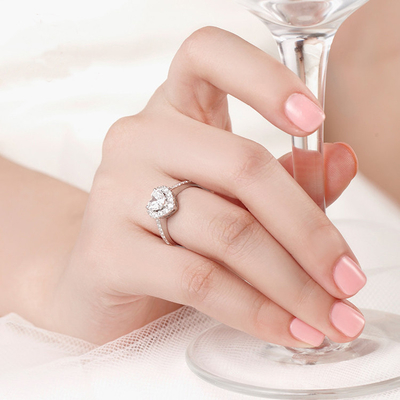 Kuningan Kreatif Bentuk Hati Jelas CZ 925 Sterling Perak Eternity Band Cincin Untuk Wanita Perhiasan