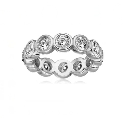 Classical Ins 18K Plated Gold Bezel Setting CZ Eternity Band 925 Sterling Perak Cincin