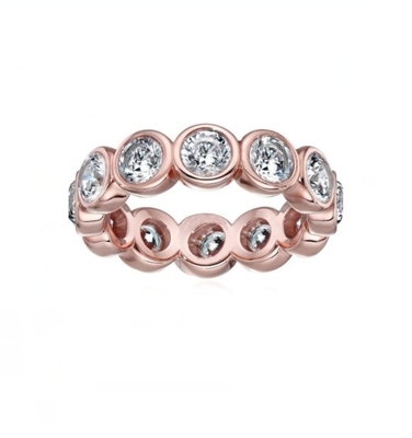 Classical Ins 18K Plated Gold Bezel Setting CZ Eternity Band 925 Sterling Perak Cincin