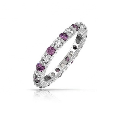 925 Perak Eternity Band Ring dengan Rose Gold Plating dan Birthstone CZ Batu Pilihan