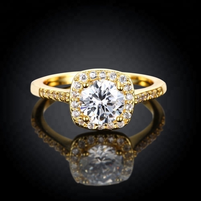 Diamond 18K Gold Plated Ring Ukuran 5 - Ukuran 10 Wanita Cincin Pertunangan