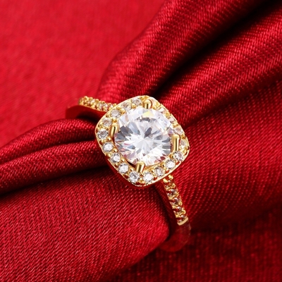 Diamond 18K Gold Plated Ring Ukuran 5 - Ukuran 10 Wanita Cincin Pertunangan