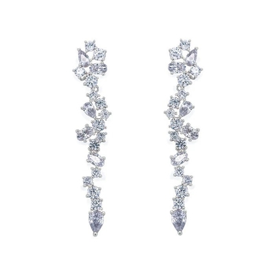 Cluster Drop Bridal Statement Earrings Putih Kubik Zircon Kuningan Earrings Disesuaikan