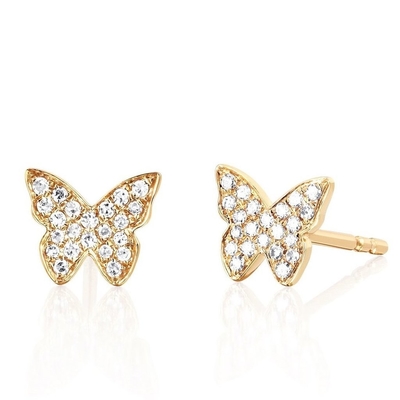 Anting-anting Kupu-kupu Berlapis Emas 18K Buatan Tangan Dengan Pengaturan Pave Putih Dan ZIRCON