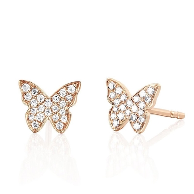 Anting-anting Kupu-kupu Berlapis Emas 18K Buatan Tangan Dengan Pengaturan Pave Putih Dan ZIRCON